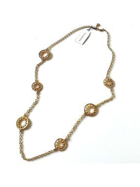 TALBOTS Long Gold Circle Station Necklace w Pave Crystal Accents | NWT